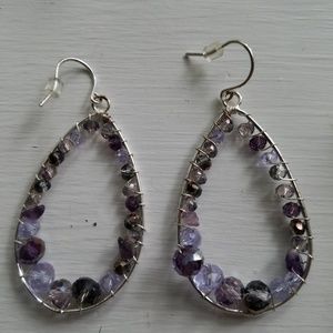 Kenneth Cole silver drop earrings with purple and